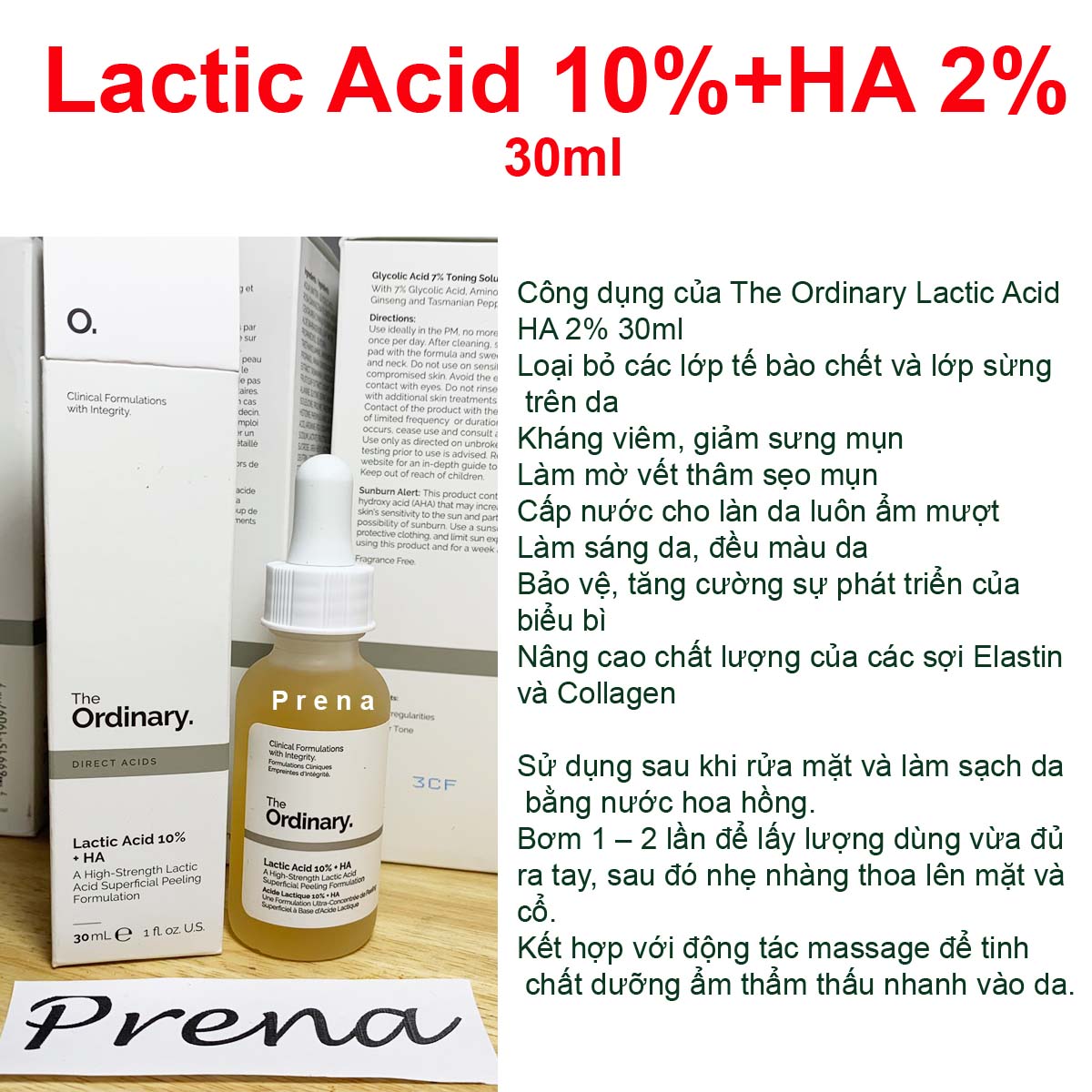 Tinh chất tẩy tế bào chết & cấp nước The Ordinary Lactic Acid 10% + HA 2%