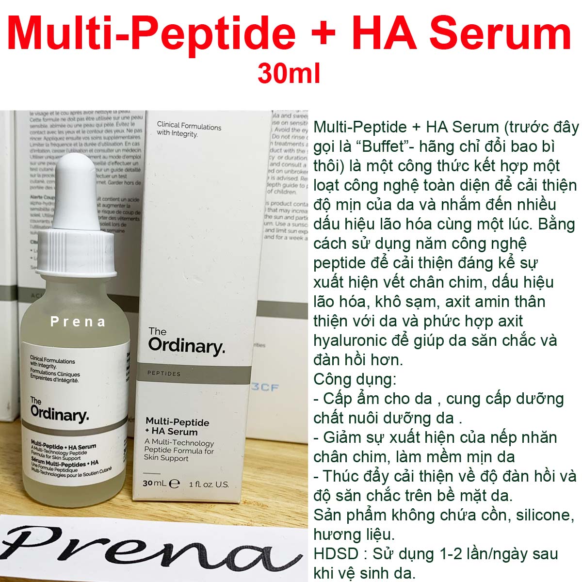 Tinh chất chống lão hoá The Ordinary Multi-Peptide + HA Serum 30ml