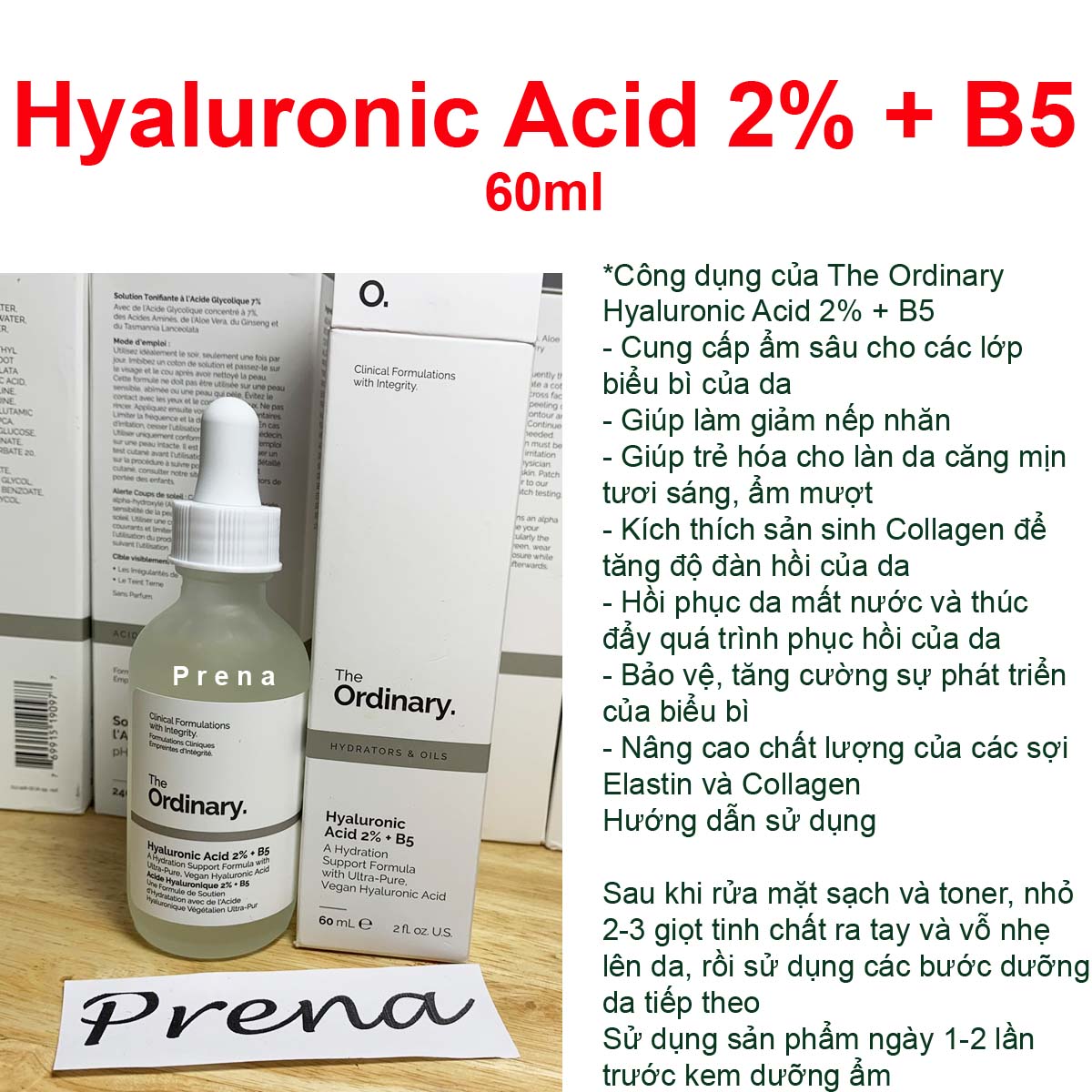 Tinh chất cấp nước, phục hồi da The Ordinary Hyaluronic Acid 2% + B5 60ml