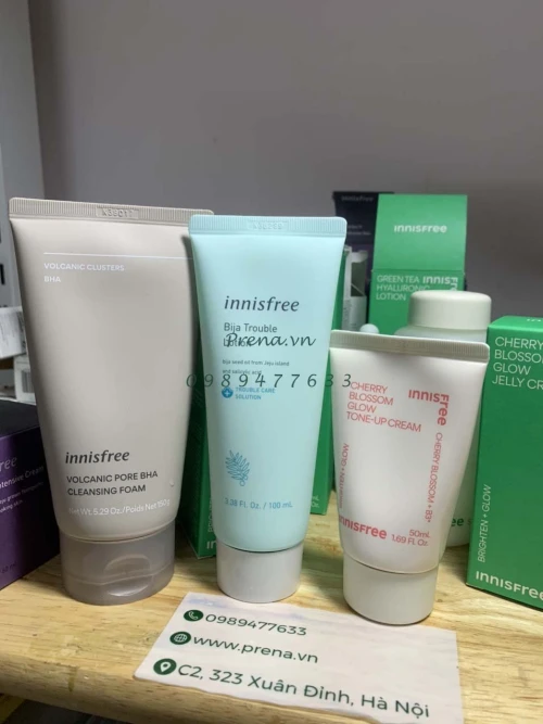 Bộ trị mụn Bija Innisfree Jeju Bija kết hợp kem dưỡng trắng anh đào