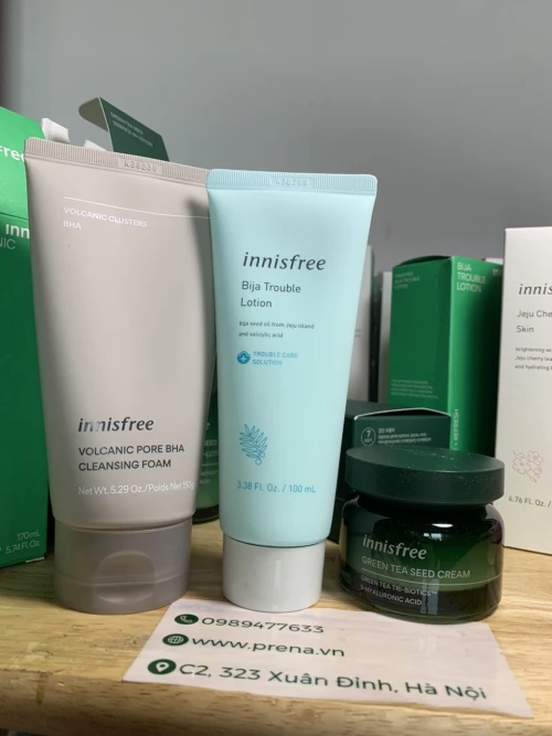 Bộ kết hợp tro núi, bija và trà xanh Innisfree 3 sản phẩm