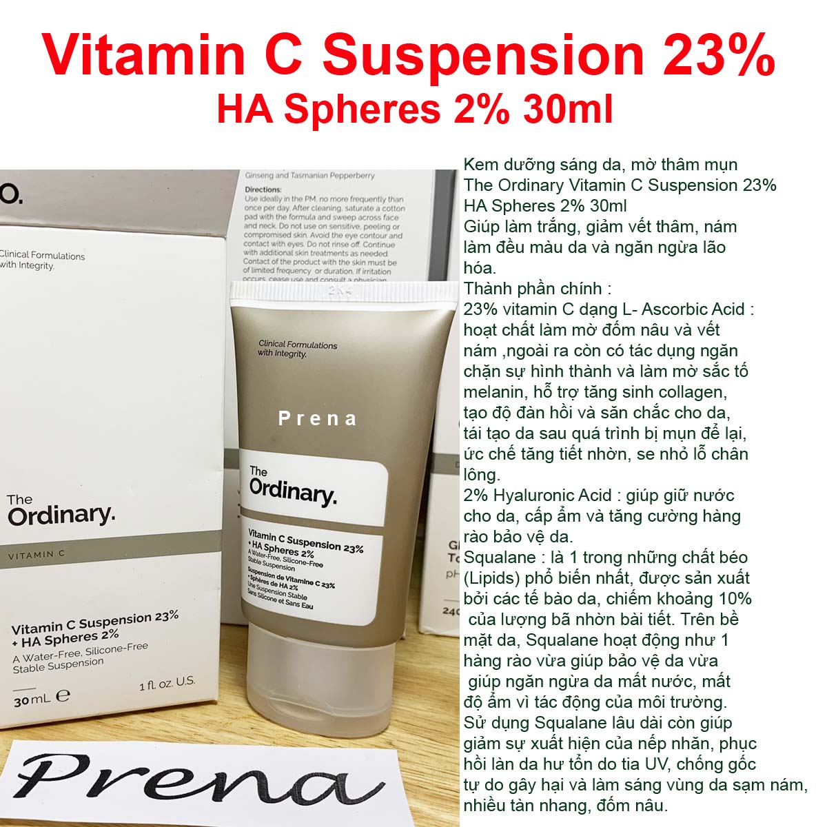 The Ordinary Vitamin C Suspension 23% HA Spheres 2% 30ml Kem dưỡng sáng da, mờ thâm mụn