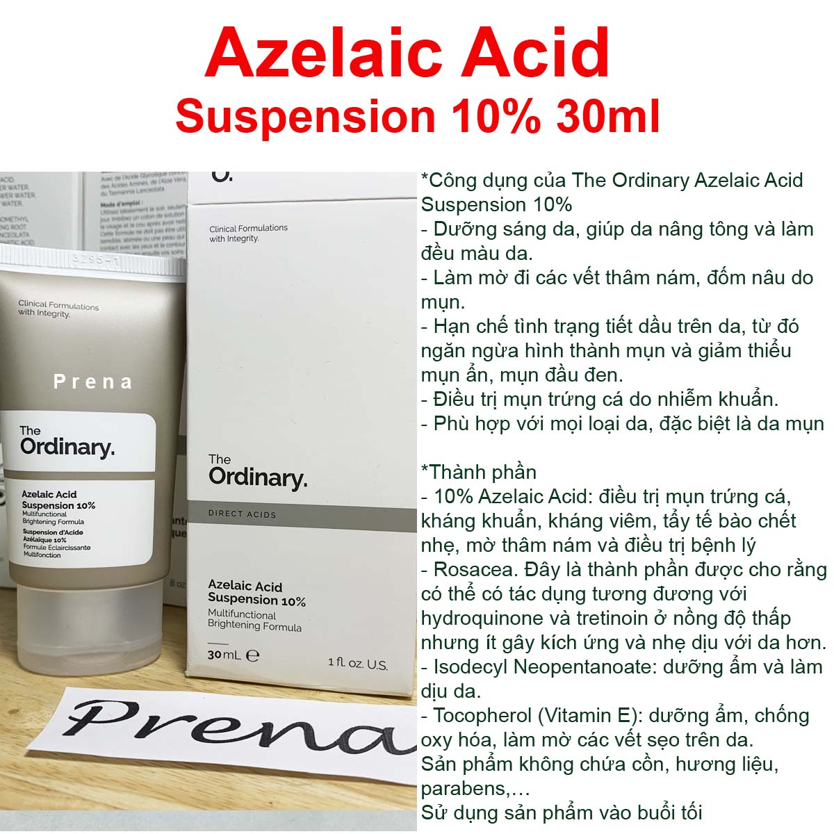 Kem dưỡng giảm thâm mụn The Ordinary – Azelaic Acid Suspension 10% 30ml