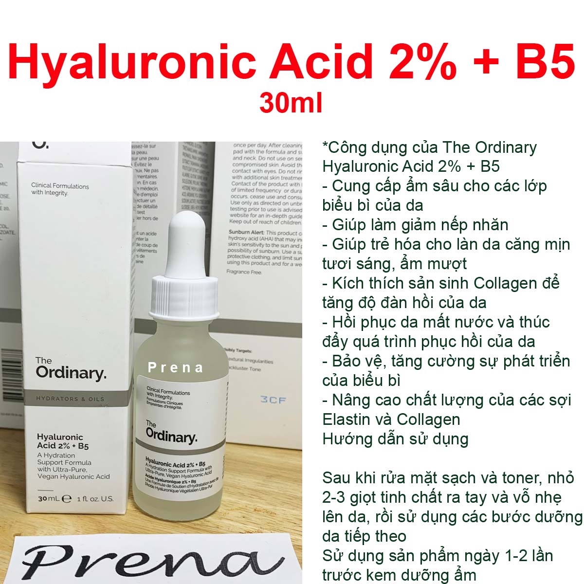 Hyaluronic Acid 2% + B5 30ml Tinh chất cấp nước, phục hồi da The Ordinary